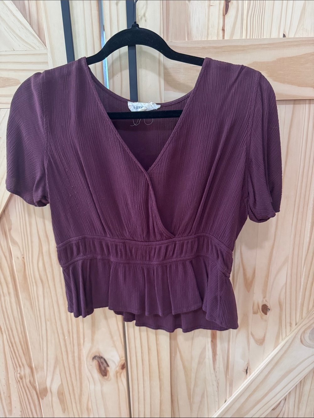 Hippie Rose Plum V-Neck Ruffle Peplum Blouse